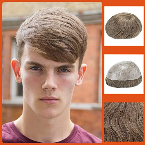 Zakya Echthaar Toupet für Männer,100% Echthaar,Leichte Mittlere Dichte,Perücke für Männer Haarersatzsystem,Basisgröße 20 x 25 CM