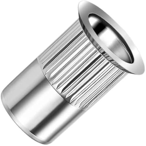 M6 Écrous à sertir aveugles, tête fraisée, corps rond rainuré, insert fileté ouvert, 6mm moleté en acier zingué, rivet pour acier, alliage, cuivre, plastique, fibre de verre et composite (10 pcs.)