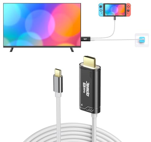 JINGDU USB typ C till HDMI-kabel för Nintendo Switch/OLED, 3-i-1 höghastighets 4K USB-C till HDMI-kabel, stöder TV/Steam-däck/bärbar dator/PC, 2 m svart och vit