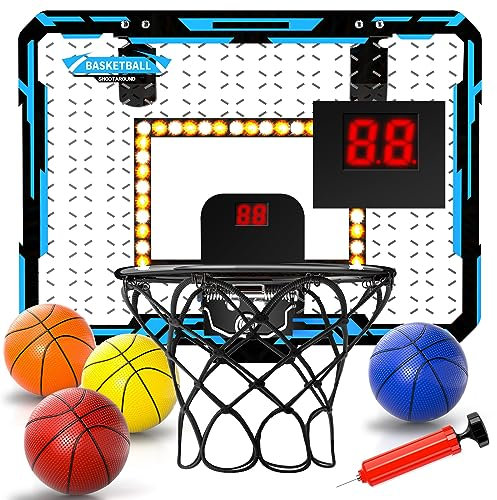 Doloowee Mini basketkorg för barn, LED-hopplampa med automatisk poängvikt, medföljande lampor och 4 bollar
