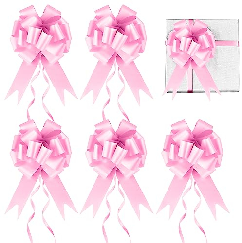 Prmape 30 Pcs Geschenkschleife Rosa, Schleife Hochzeit Geschenk, Auto Schleifen für Hochzeit, Zugband Polyband Dekoschleife für Hochzeit Geburtstage Geschenkverpackung Auto Deko Tüten Zuckertüten