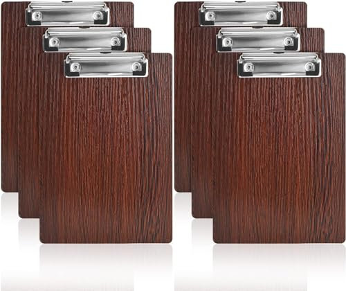 6 Stück Schreibbrett Klemmbrett Holz A4 Dunkelbraun Clipboard zum Aufhängen Schreibbrett mit Metalklemme für Krankenhaus Schule Zuhause Büro