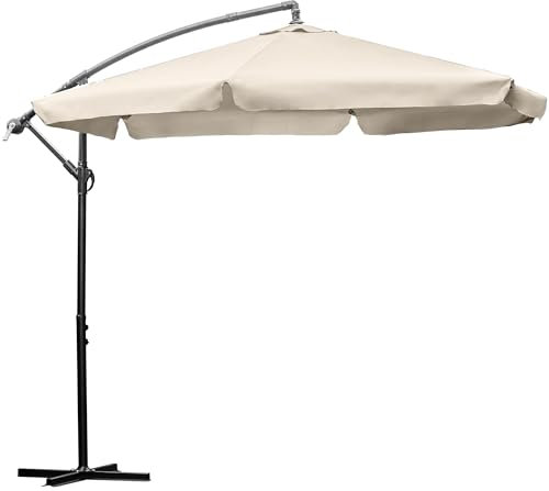 LEHMANN Alu Sonnenschirm Ø 300 cm mit ständer, groß Gartenschirm mit Kurbel, verstellbarer Kurbelschirm, Schirm Sonnenschutz, UV-Schutz, für Terrasse und Garten, wasserdicht (beige)