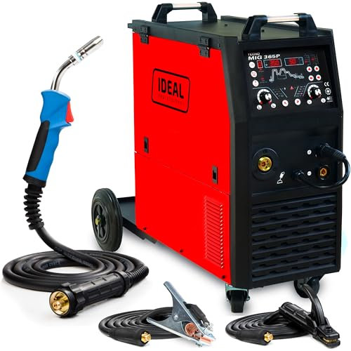Ideal Tecno MIG 365 PULSE - Soldador Inverter Profesional 350A 400V - Sinergia - 4 Rodillos y Chasis Rodante - MIG/MAG, MMA - Pulso y Doble Pulso - Soldadura por Puntos, Regulación de Inductividad