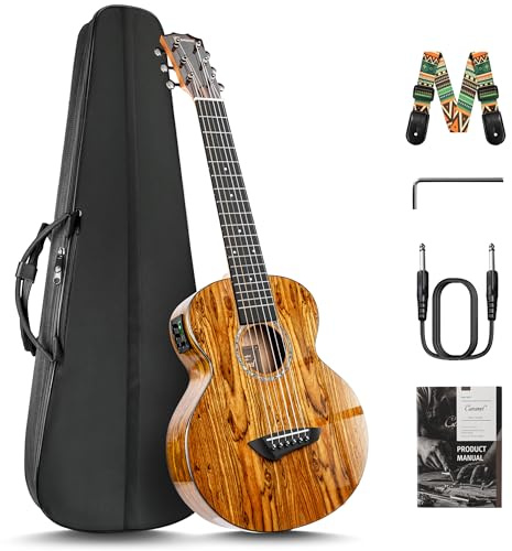 Caramel GEG95 Butterfly Bocote Glossy Guitalele | 30-inch Handmade Professional 6-String Acoustic & Electric Guitar Kit with Accessories for Travel