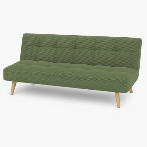 Totò Piccinni Divano Letto 3 Posti SANDWICH Prontoletto Clic-Clac imbottito con piedini in legno (Velluto a Costine Verde Oliva)