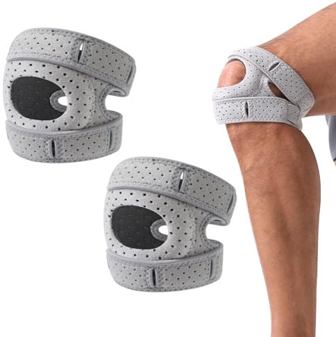Longgaogao 2PCS Knee Brace,Adjustable Patellar Tendon Support Sleeves,Knee Pads with Pads for Meniscus,Knee Support for Athletes(Gray,M)