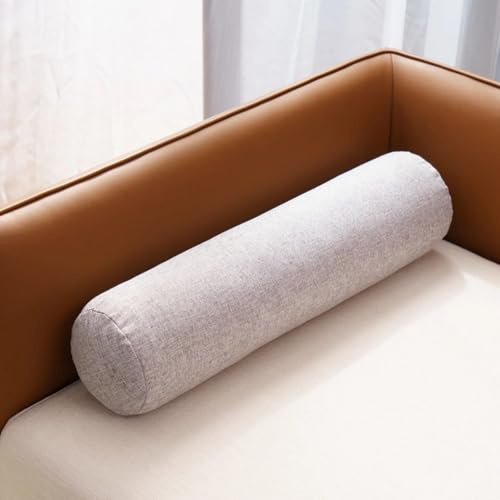 AQIGR Almohada Cilíndrica Multiusos 15x60 20x80 20x120 cm Cojín Cervical, Lumbar y Rodillas - Tela de Lino - Funda Desmontable y Lavable(Gris Claro,20x80cm)