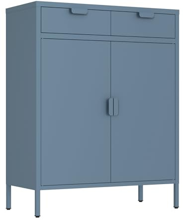 Brigros - Credenza Cucina Moderna In Metallo 2 Ante E 2 Cassetti Con Ripiano Interno 80x38x110 Cm, Mobile Dispensa Salvaspazio Per Cucina, Soggiorno, Ingresso Linea Pop (Ceruleo)