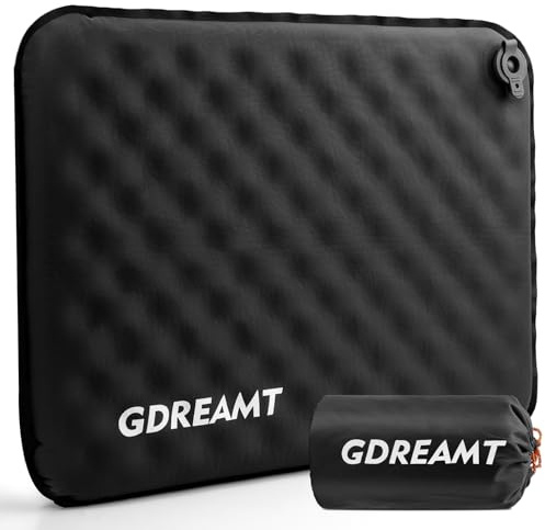 GDREAMT Inflatable Seat Cushion, Self-Inflating Memory Foam Stadium Seats Cushion Portable Camping Air-Foam Sitting Pad for Travel Airplane Car Bleachers Backpacking Office, Lightweight & Compact