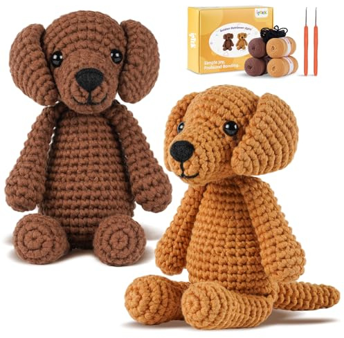 iptek Crochet Kit for Beginners, Learn to Crochet, Include Easy Knitting Soft Yarn, Step-by-Step Video Tutorial, Hook, Holiday Birthday Gift Adults (2 Pack Golden Retriever)