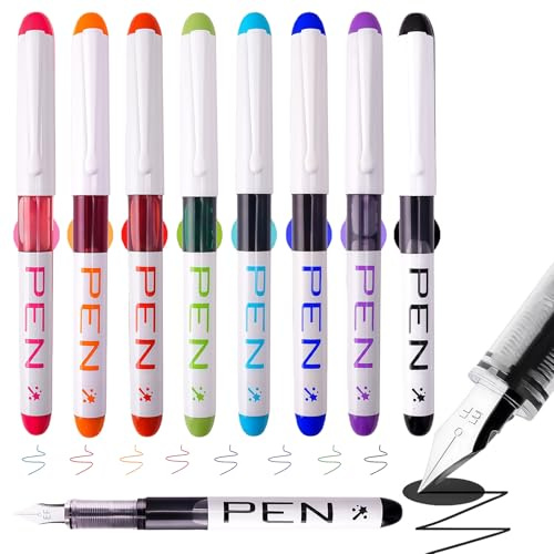 Yolkify 8 Colors Fountain Pen, Fountain Pens for Writing, 0.38mm Stainless Steel Nib Smooth Writing Calligraphy Pens for Calligraphy Journaling Drafting Sketching Doodling Office Home School & Gifts