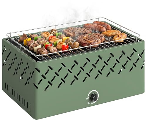 Outsunny Barbacoa de Carbón Portátil 45,5x29x21 cm Verde Claro
