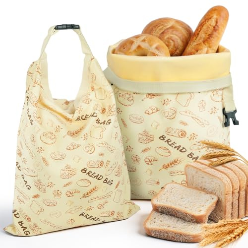 HOTUT Bolsas Reutilizables de Cera de Abeja, Bolsas de Pan para Pan Casero | 2 Piezas 43 x 33 cm, Mantiene el Pan Fresco, Masa Madre, Verduras, Frutas, Compras a Granel, Lavable