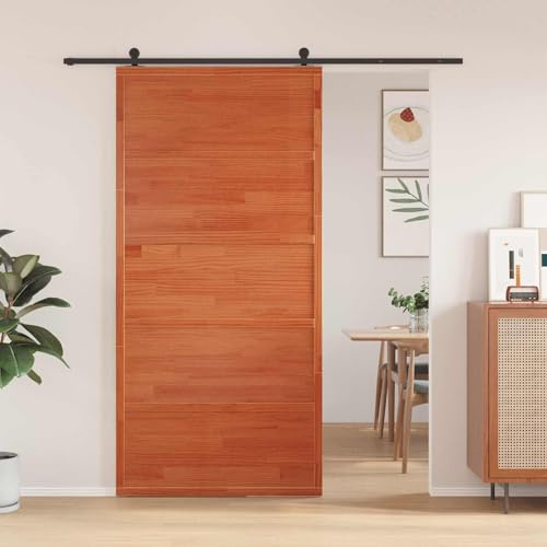 Holepyr ladugård dörr av massiv furu vaxbrun 100 x 208 cm skjutdörr för inomhusbruk med praktisk skjutmekanism, rustik stil, platsbesparande rumsdörr för vardagsrum och