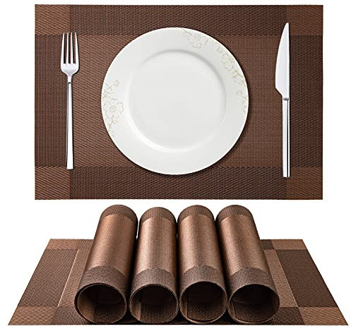 ISIYINER Hitzebeständiges waschbares rutschfestes PVC-Tischset für Haus und Restaurant 6 Pack Braun