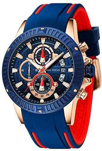 Relojes para Hombres, Mini Focus Analógico de Cuarzo Reloj Impermeable Deportivo cronógrafo Correa de Cuero Fecha para Regalo (Azul 3)