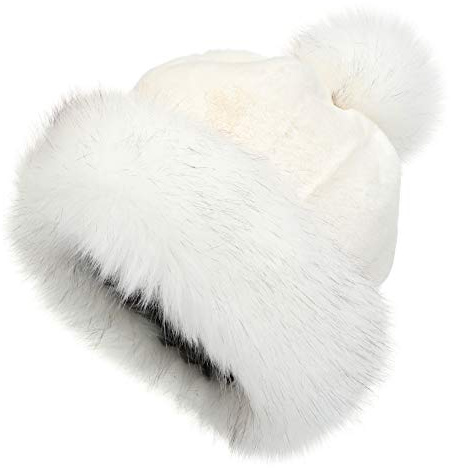 LA CARRIE Women's 100% Polyester Hat Russian Cossack Pompom Cap for Winter Ski Snow(White)