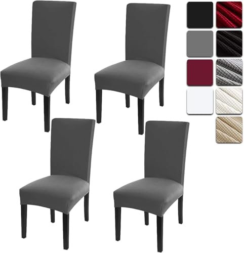 Dioxide Stuhlhussen Elastische Moderne Beschützer Stuhlbezug, Hochzeit Partys Bankett Deko, Stuhlhussen 4er Set Abnehmbar & Waschbar, Elegante Schutzbezüge für Hochzeit, Party, Küche (4 Stück,Grau)