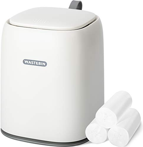 XCX Mini Countertop Trash Can with 3 Rolls of Trash Bags, Waste Can with Press Type Lid, 1.5 L / 0.40 Gal Wastebasket Dispenser, Bin for Coffee Table, Bathroom Vanity Top (White)
