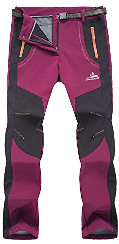 Uomo Donna Impermeabile Pantaloni da Trekking Sci Neve Arrampicata Escursionismo Outdoor Pantaloni Softshell Fodera in Pile Pantaloni Antivento Caldo Bordeaux Femminile Stampato M