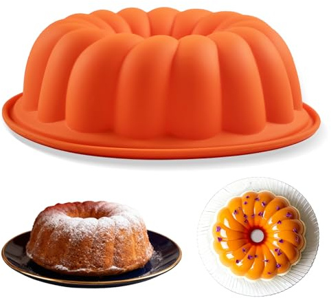 Pure Vie 9.5 Leak-proof Nonstick Silicone Cake Mold Bundt Cake Pan Baking Mold for Christmas Anniversary Birthday Cake, Loaf, Muffin, Brownie, Chocolate, Cheesecake, Tart, Pie, Bread, Jelly, Soap