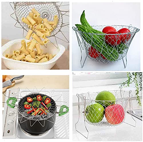 Collapsible Basket & PK3 Carabiner Clips -Pasta Drainer, Wash Fruit & Veg, Steamer Basket, Strainer Basket, Sieve & Serve (Frying Basket)