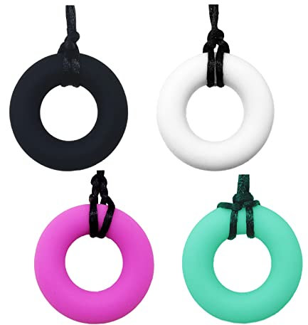Silikon-Kaugummi-Halsband, Soft Sensory Nursing Tools für Autismus, ADHD und Teething Kids (4 Stück, Schwarz, Weiß, Rosa, Hellgrün)