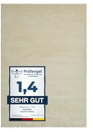 andiamo Teppich Arezzo waschbar Wohnzimmer Esszimmer pflegeleichter eleganter gemütlicher Wohnzimmerteppich Fellteppich einfarbig 160 x 230 cm Creme