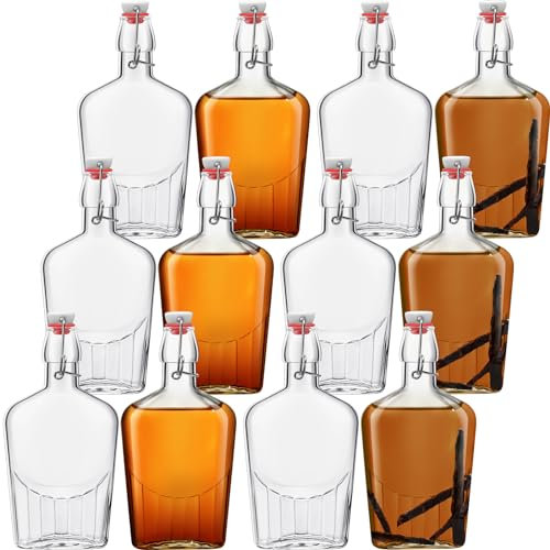 Jinei 12 botellas de vidrio para whisky, botellas de vidrio con tapa oscilante, botellas de extracto de vainilla, frasco de licor para hombres, para extracto de vainilla casero, limoncello, kombucha,