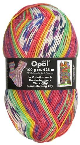 Frida's Wollhaus Opal 100 g Hundertwasser lana per calze 4 gomitoli per calzini e calze 24 colori (2102 | Buona mattina città)