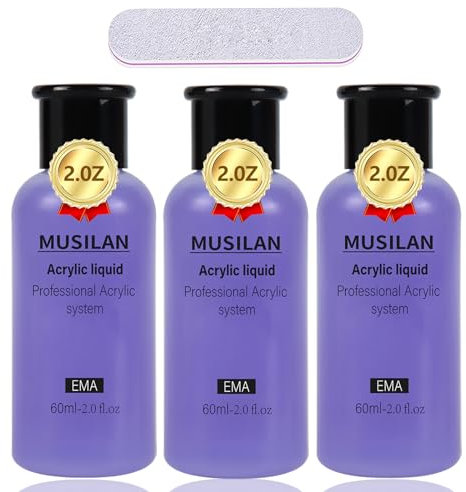 MUSILAN 3PCS Acryl Liquid für Nägel, Professionelle Acryl Liquid geruchsarm für Acrylpulver 3*6Oz EMA Monomer Non-Yellowing Acrylflüssigkeit Nagel set für Nageldesign in Anfänger und Studio Qualität