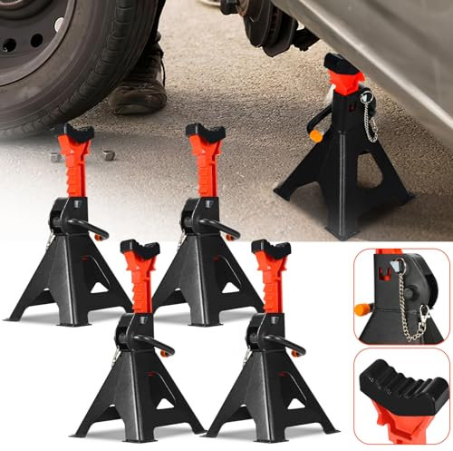 Fiqops Unterstellböcke 3T Tragfähigkeit Unterstellbock, Höhenverstellbar 285-430mm, Unterstellbock Set Stützböcke mit Sicherungssplint & Gummiauflagen, Geeignet für Autos, Wohnwagen-4 Stück