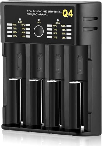 Chargeur de batterie,Chargeur de batterie 18650 Chargeur de batterie universel 4 baies Chargement super rapide Affichage LCD Chargeur de batterie USB VAP pour batteries 3.7V 1.2V 26650 18490 18350 AAA