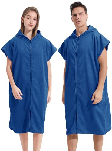 laoyuandamai Poncho de surf à capuche avec fermeture éclair grande taille en tissu éponge pour adultes, hommes, femmes, serviette poncho à capuche accessoires de surf (noir) (bleu foncé)