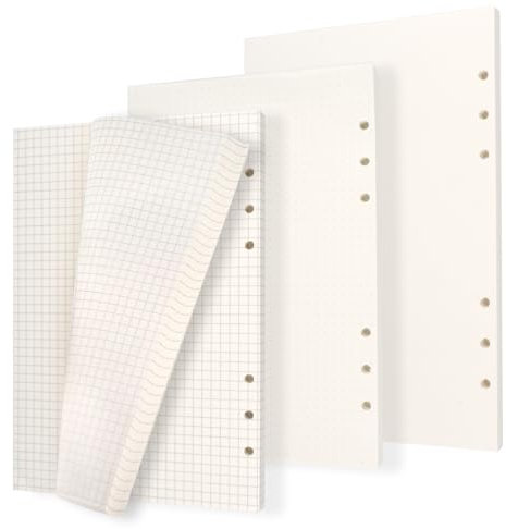 180 Blätter A5 Nachfüllpapier, Refill Ringbucheinlagen, A5 Papier Nachfüllbare, Nachfüllbar Notizpapier, 6 Löcher Nachfülleinlagen, für A5 Notizbuch Ringbücher(Kariert,Gepunktet, Blanko)