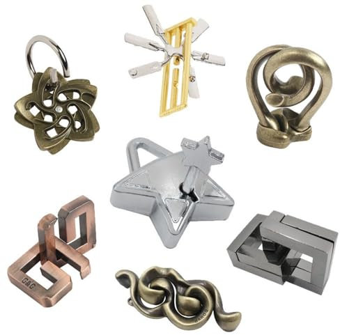 OBEST 7 Stück Knobelspiele Metall Puzzle Set, IQ-Test Logikspiel Denkspiel, Metall Entriegelung Spielzeug Magic 3D Unlock, Hohe Schwierigkeit Erwachsene und Kinder Bildung Herausforderung Spielzeug