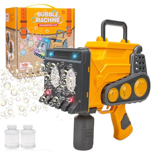 COIL Pistola de pompas de jabón, máquina automática de burbujas, 15000 burbujas/minuto, LED, cable USB, 2 x 100 ml de agua de burbujas
