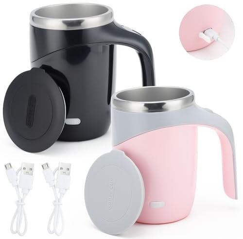 Reespring Self Stirring Coffee Mug, Auto Stirring Coffee Mug Rechargeable Self Mixing Coffee Cup for Coffee, Tea and Milk - 2 Pack (Model Combo 2)