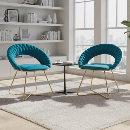chairus Set di 2 Poltroncine Imbottite in Velluto Poltrona Moderna Design con Gambe in Metallo Oro Poltrone da Salotto per Camera da Letto/Soggiorno, Blu