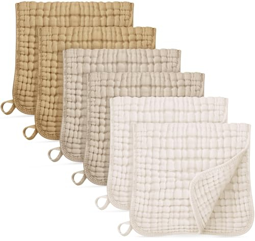 Unnivoll Mulltücher für Babys, 100 % Baumwolle, Mullwindel, Spucktücher, Baby-Essentials für Neugeborene, Jungen, Mädchen, groß, 50 x 25 cm, extra weich und saugfähig, 6 Stück, Farbverlauf, Khaki