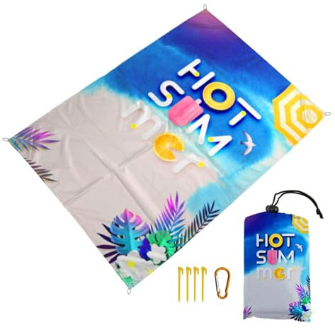 Surwin Tapis de Plage Anti Sable XXL, 3D Couverture de Plage Imperméable Couverture Pique Nique Légère et Portable Tapis Extérieur pour Fête Voyages Camping Vacances (Bleu,180x200cm)