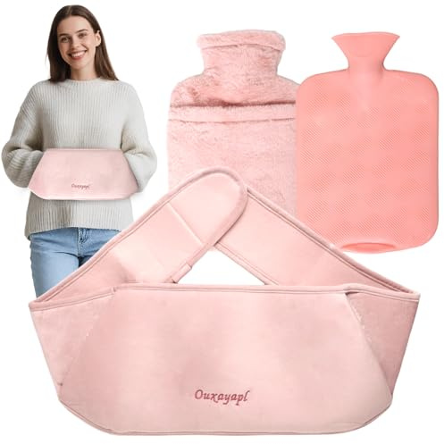 Borsa Acqua Calda con Cintura Regolabile - Borsa Dell'acqua Calda in Gomma con Peluche Morbida Copertura in Vita, Boule Acqua Calda per Collo e Spalle, Schiena, Gambe, Vita Calda (Rosa)