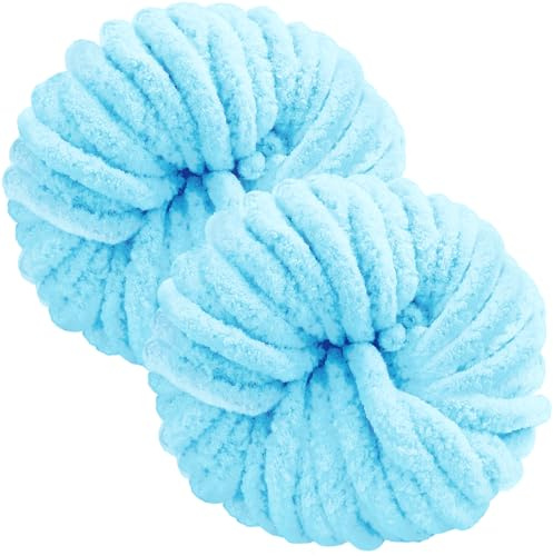 Bafeil Chunky Yarn for Hand Knitting 250g x 2, Super Soft Thick Wool for Crochet & Knitting, Fluffy Chenille Yarn for Cosy Blankets, Scarves, Hats, Arm Knitting, Blue