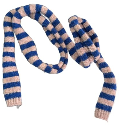 Kashmirscarf， Stickad ullhalsduk for kvinnor flerfärgad randig 10x160cm(Blue Pink)