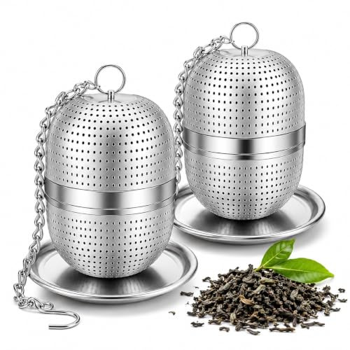 Tharvolex Tea Infuser 2 Pack, Stainless Steel Mesh Ball Strainers with Drip Trays, Tea Ball Strainers Infuser Perfect for Loose Leaf and Herbal Teas
