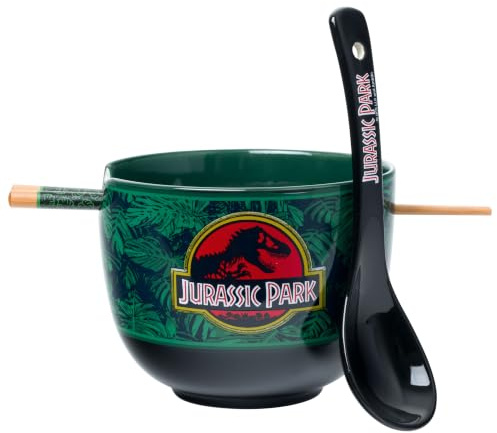 Silver Buffalo Jurassic Park Logo Leaves, Ramen Bowl with Chopsticks, 20oz