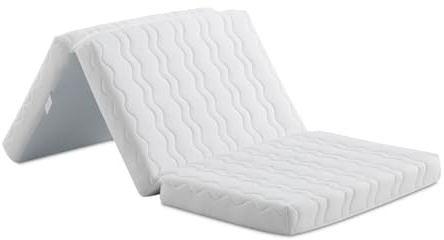 EROSS CONFORT | Materasso pieghevole 10+2 cm viscoelastico 75x195x12 cm, con fodera Strech. Saldità Misurata. Nucleo in schiuma bianca ad alta densità + 2 cm di memory foam. Con borsa per il trasporto