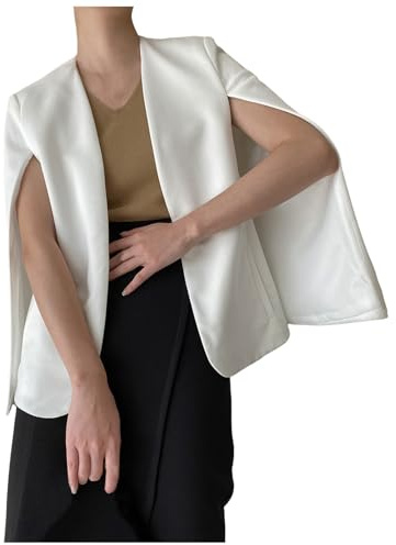 Mujer Blazer Sin Mangas Cape Elegante Chaqueta Corta Solapa Abierta Ligeros para Oficina Trabajo y Ocasiones Informales Multicolor Cómodo y Versátil para Mujeres Modernas de Temporada (White, M)