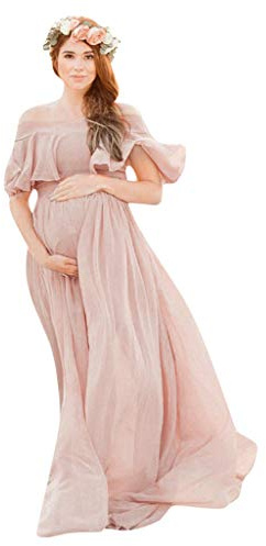 Generisch Robe photo de grossesse avec manches fixes, accessoires courts pour femme, robe de soirée élégante